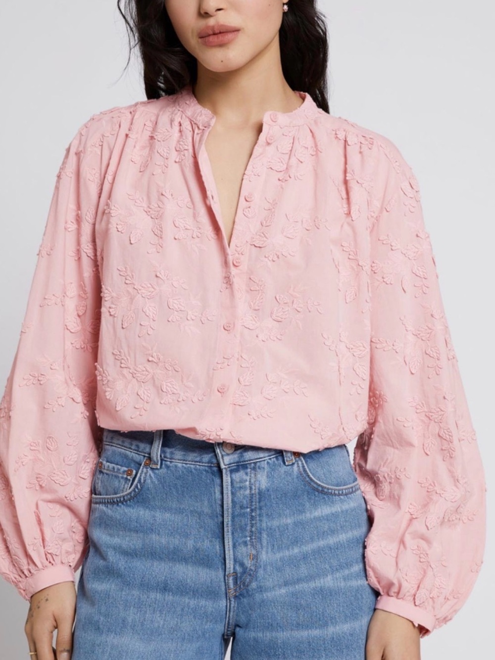 Paris Atelier  Voluminous Floral-Appliqué Blouse from & Other Stories sz 2